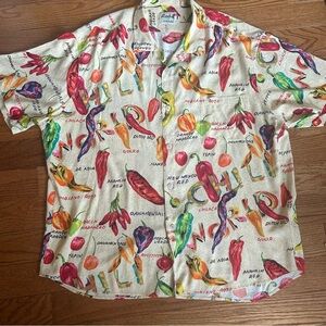 Jams World Food Art Vintage Chile Peppers Camp Hawaiian Shirt Mens XXL Rayon EUC